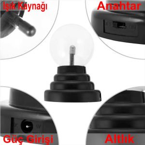 Elektrikli Plazma Küre Cadı Küresi 13.5cm Boyutunda Plasma Neon Light Rengarenk Eğlenceli Işıldak