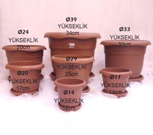 1 adet 4no Ø33x30cm 14 Litre Toprak Rengi Tabaklı Çiçek Saksısı Toprak Çökmesi önleyen özel içyapı