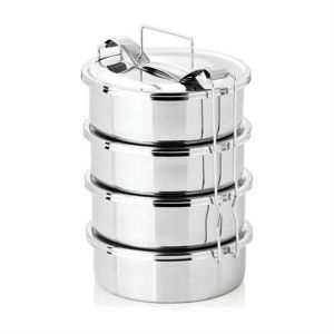 4-6 Kişilik Sefer Tası 4 Kaplı Paslanmaz Çelik Taşıma Kabı 14x6cm