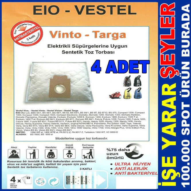 4 ADET EIO VESTEL 3 KAT SENTETİK TOZ TORBASI
