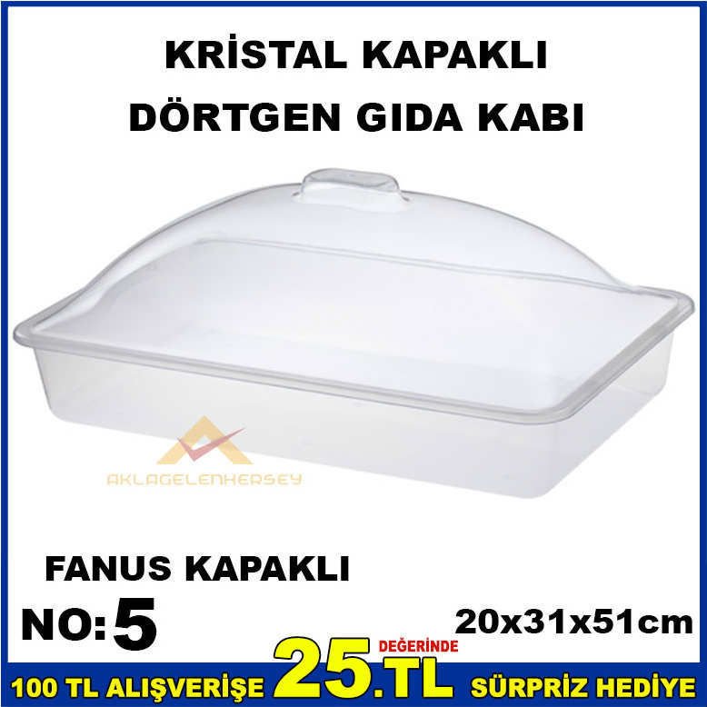 51cm KRİSTAL FANUS KAPAKLI DÖRTGEN GIDA KABI NO5
