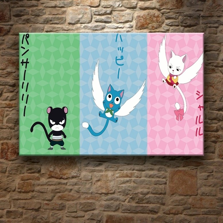 FAIRY TAIL KEDİLER 7 değişen ölçü ORİJİNAL KANVAS TABLO