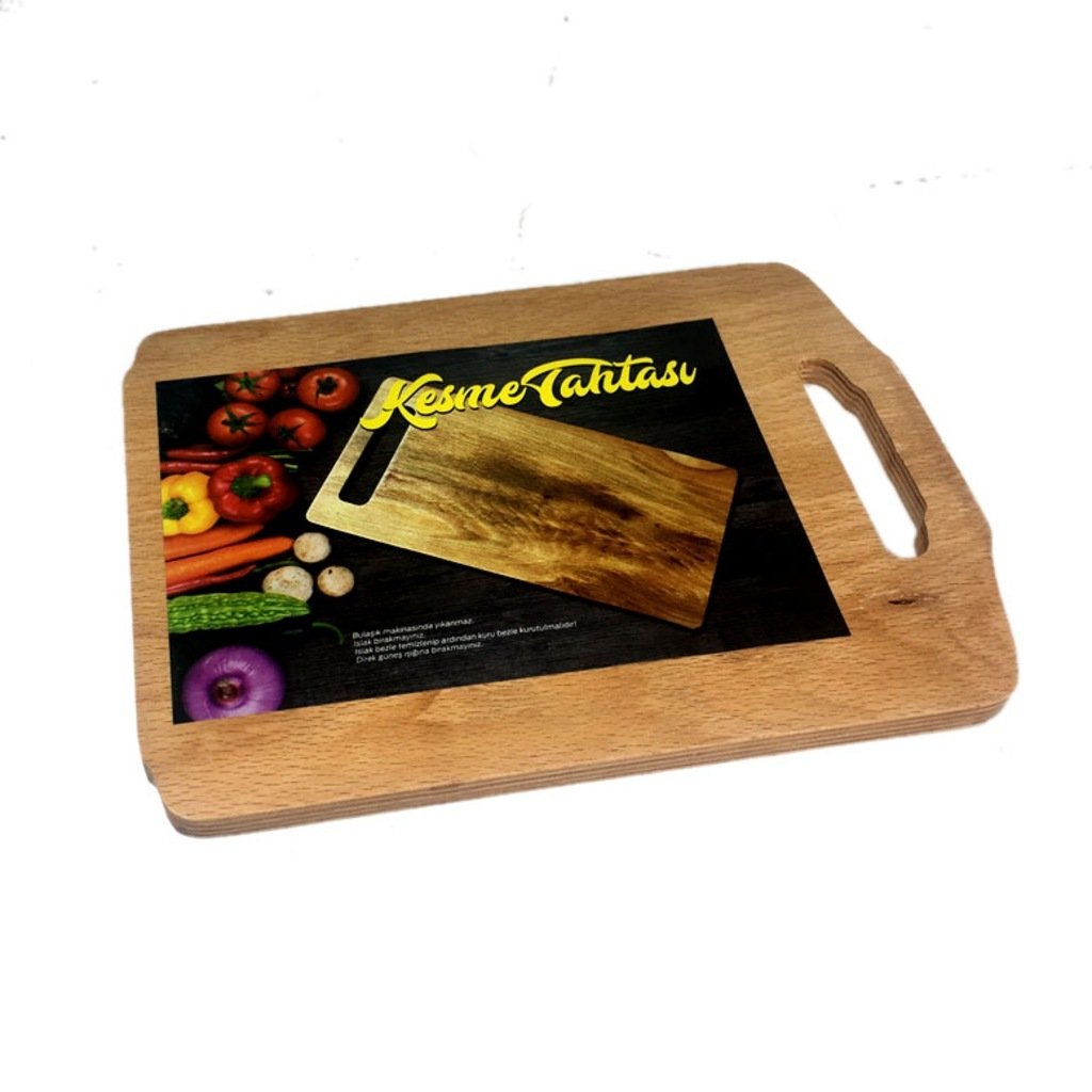 Plakalı Sağlam Ağaçtan 27x20cm Ahşap Kesim Tahtası Doğrama Panosu