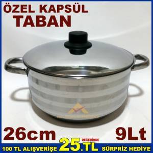 26cm İNDÜKSİYON KAPSÜL TABANLI ÇELİK KAPAKLI PASLANMAZ ÇELİK DERİN TENCERE