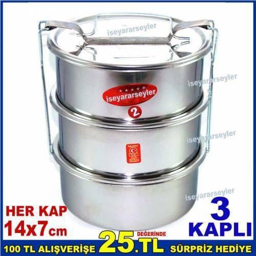 Yemek Taşıma Kabı 2no 2-3 Kişilik 3'lü Paslanmaz Çelik Sefertası,Üç Kaplı 2 Litre Çelik Sefer Tası