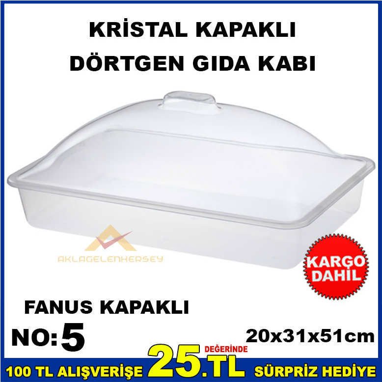 51cm KRİSTAL FANUS KAPAKLI DÖRTGEN GIDA KABI NO5