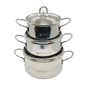 3'lü Süper Tencere Seti 304 Kalite 18/10 CR Nİ Paslanmaz Çelik Cam Kapaklı Isıtma ve Saklama Tencere