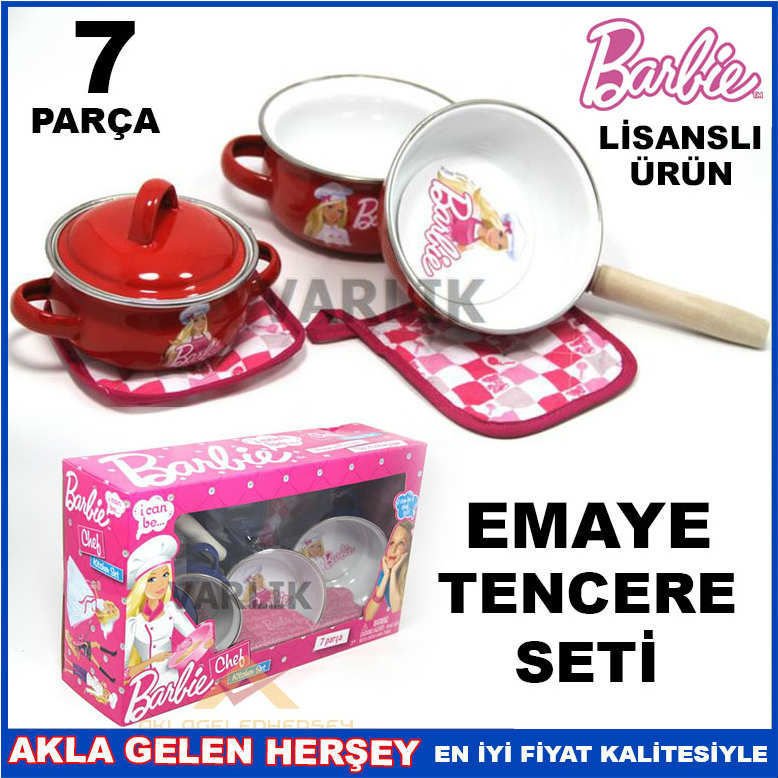 7 PARÇALI BARBİE LİSANSLI EMAYE TENCERE SETİ