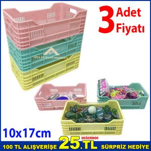 3 Adet Mini Sebze Meyve Kasası Çok Amaçlı Renkli Plastik Malzeme Kutusu Dekoratif 10x17cm