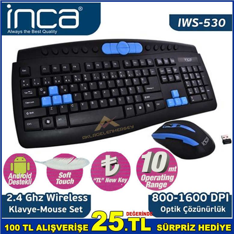 İNCA ANDROİD DESTEKLİ 10mt ÇALIŞMA UZAKLIĞI USB GİRİŞLİ KABLOSUZ MULTİMEDİA KLAVYE VE MOUSE