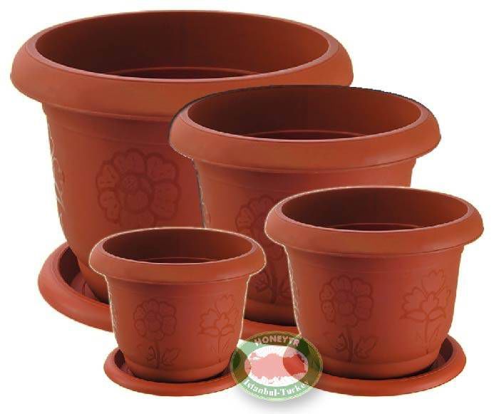 Yuvarlak Çiçek Saksısı Toprak Görünümlü Ø24x19h