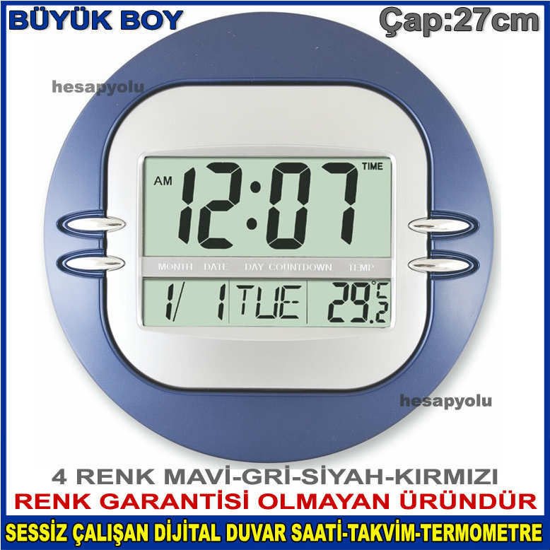 Büyük rakamlı,Büyük boy Dijital duvar saati KK5885 termometre,alarm LCD ekran dijital takvim Çap27cm