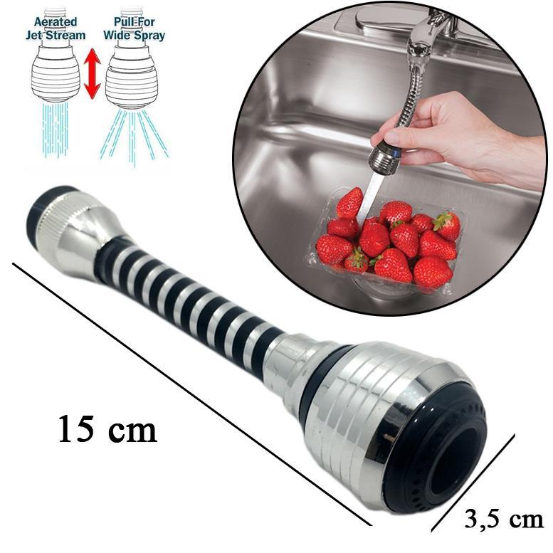 Çelik Filtreli Esnek 2 Fonksiyonlu Musluk Uzatma Hortumu 15 cm Standart Musluk Başları İle Uyumlu