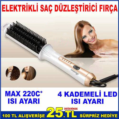 Fakir Elektrikli Saç Düzleştirici Fırça Seramik Kaplama 4 Kademe Led Isı Ayarlı Şık Görünümlü Tarak