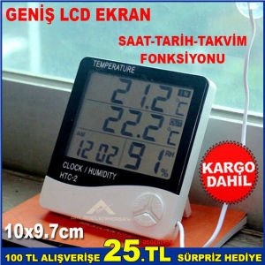 İÇ ve DIŞ MEKAN ISIYLA NEM ÖLÇER DİJİTAL TERMOMETRE ÇOK FONKSİYONLU GENİŞ EKRAN SAAT,TARİH-TAKVİMLİ