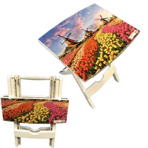 Manzara Desenli Çok Amaçlı Pratik Katlanır Plastik Masa 44x38 cm Katlanır Sehpa Laptop Masası