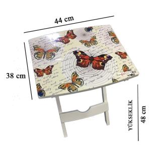 Manzara Desenli Çok Amaçlı Pratik Katlanır Plastik Masa 44x38 cm Katlanır Sehpa Laptop Masası