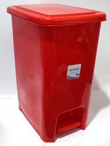 40 Litre Büyük Boy Pedallı Kırmızı Çöp Kovası 43x32 h:53cm ArkaPlan Kırılmaz Çelik Tel Mekanizma
