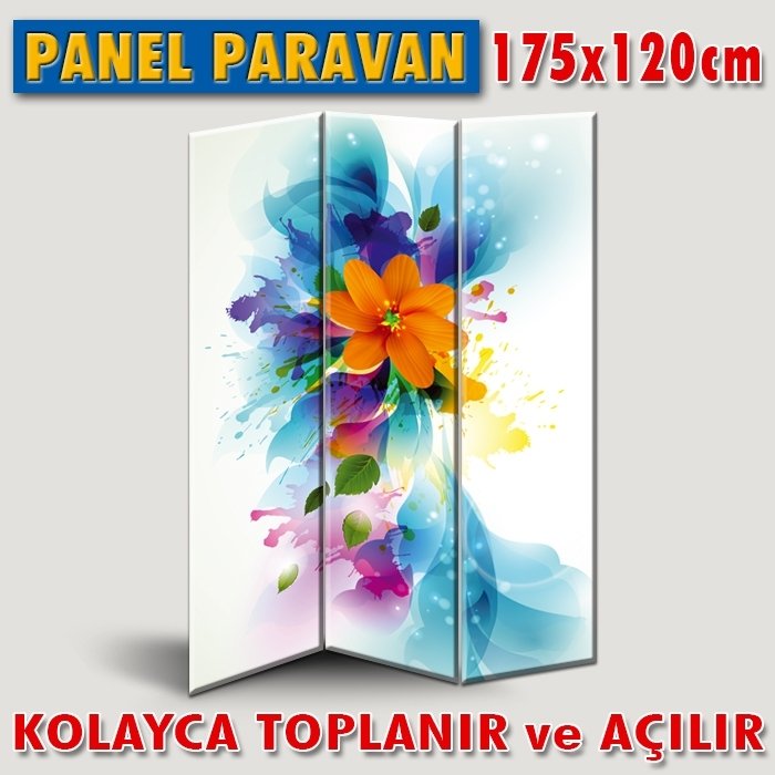 GÖRSELLİ KATLANIR PANEL BÖLME SİSTEMİ - RENKLİ MAVİ ÇİÇEKLER