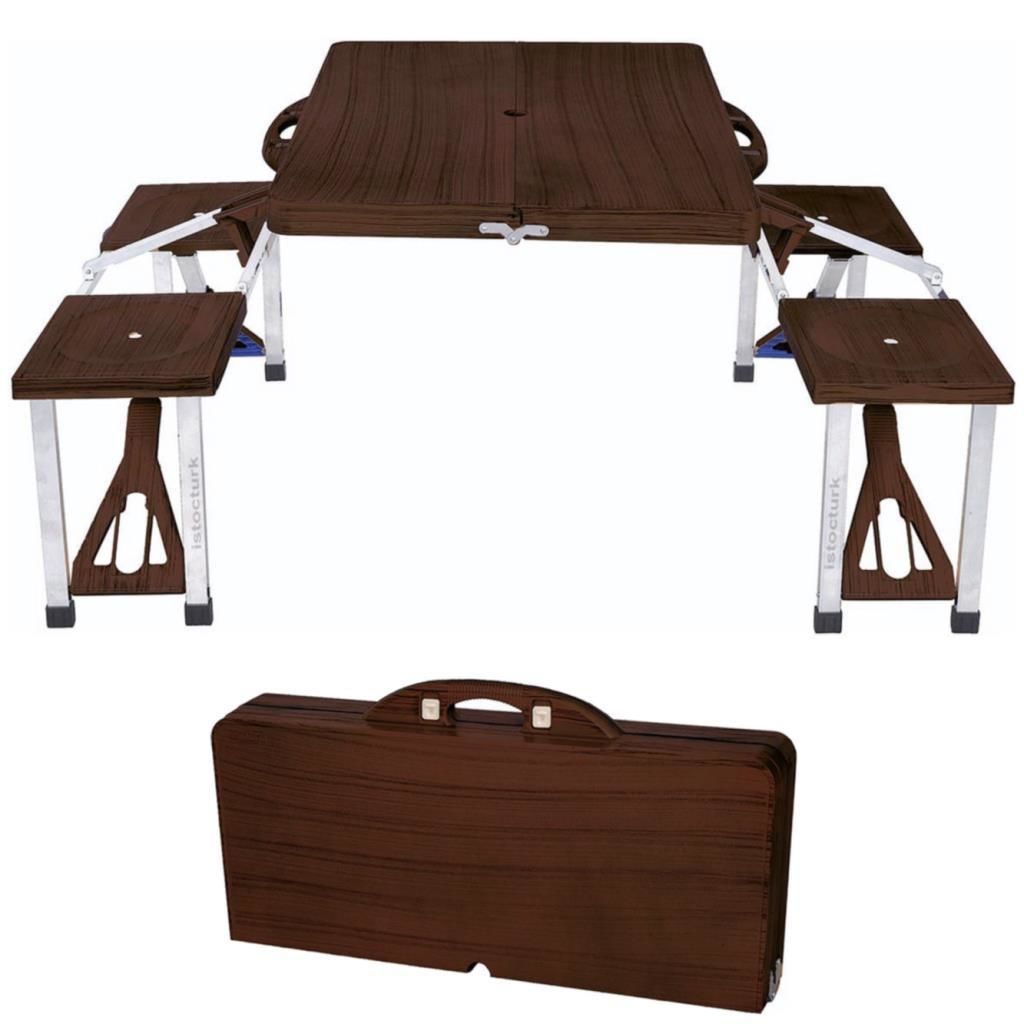 Çanta Şeklinde 4 kişilik Katlanır Masa Sandalye Pratik Piknik Set Alüminyum Konstrüksiyon Kırılmaz P