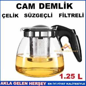Filtreli Çelik Süzgeçli Büyük Boy Cam Demlik