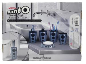 Flora Punto Krom Renkte 5'li Plastik Banyo Seti