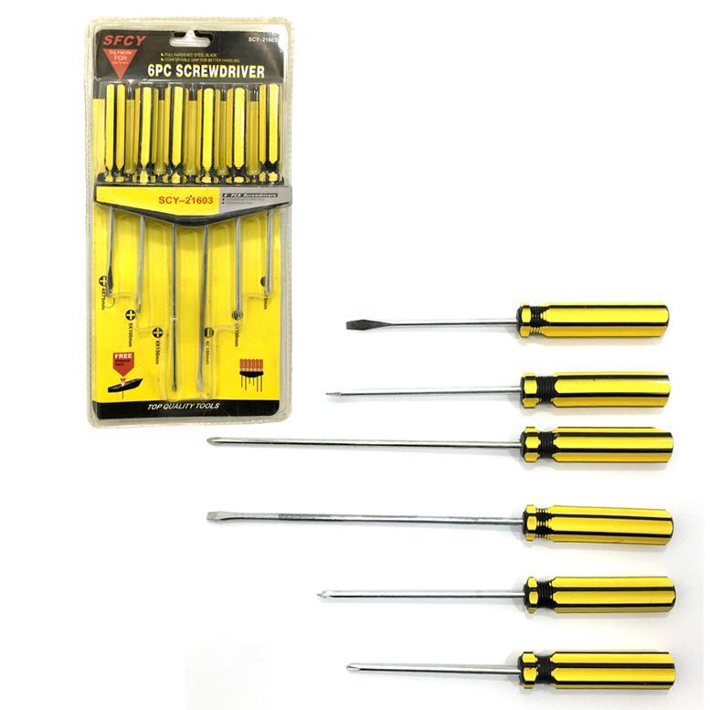 6 Paçadan Oluşan Çelik Yıldız ile Düz Tornavida Seti Takımı