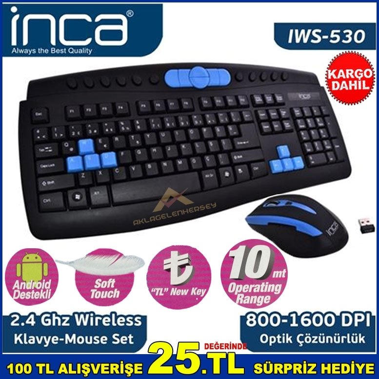ANDROİD DESTEKLİ USB GİRİŞLİ KABLOSUZ MULTİMEDİA KLAVYE VE MOUSE
