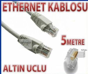 Altın Uclu Ethernet Kablosu İki Uclu 5 Metre