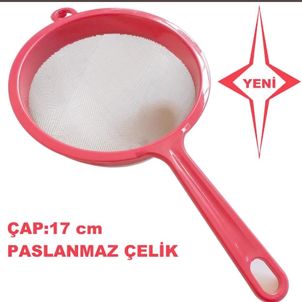 PLASTİK SAP, PASLANMAZ ÇELİK GÖVDE, 17 CM ÇAP, 19 CM SAP UZUNLUĞU,  SÜT VE SIVI SÜZGECİ PEMBE