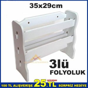 BEYAZ KULLANIŞLI 3 KATLI SETÜSTÜ AHŞAP FOLYO STREÇ KAĞIT HAVLULUK