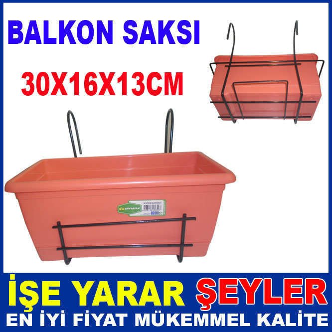 BALKON SAKSI SETİ METAL TAŞIYICI ASKI APARATI İLE 30cm DİKDÖRTGEN NARÇİÇEĞİ BALKON SAKSISI