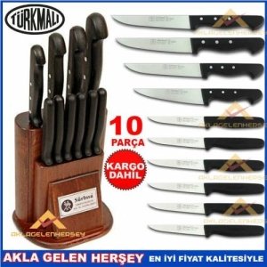 AHŞAP STANDLI 10lu SET SÜRBİSA PİMLİ BIÇAK SETİ