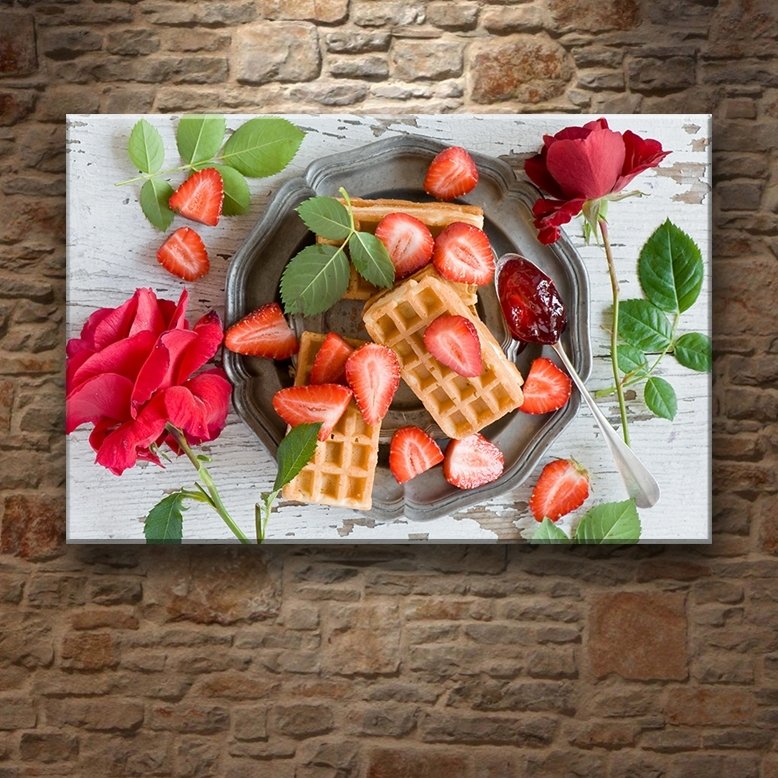 ÇİLEKLİ WAFFLE 7 değişen ölçü ORİJİNAL KANVAS TABLO