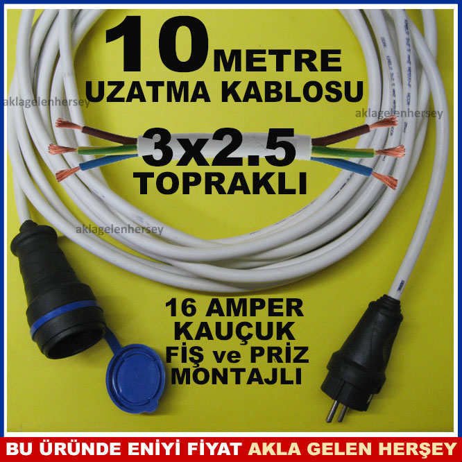 KAUÇUK FİŞ-PRİZ 3x2.5 SAĞLAM UZATMA KABLOSU 10MT