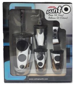 Flora Punto Krom Renkte 5'li Plastik Banyo Seti