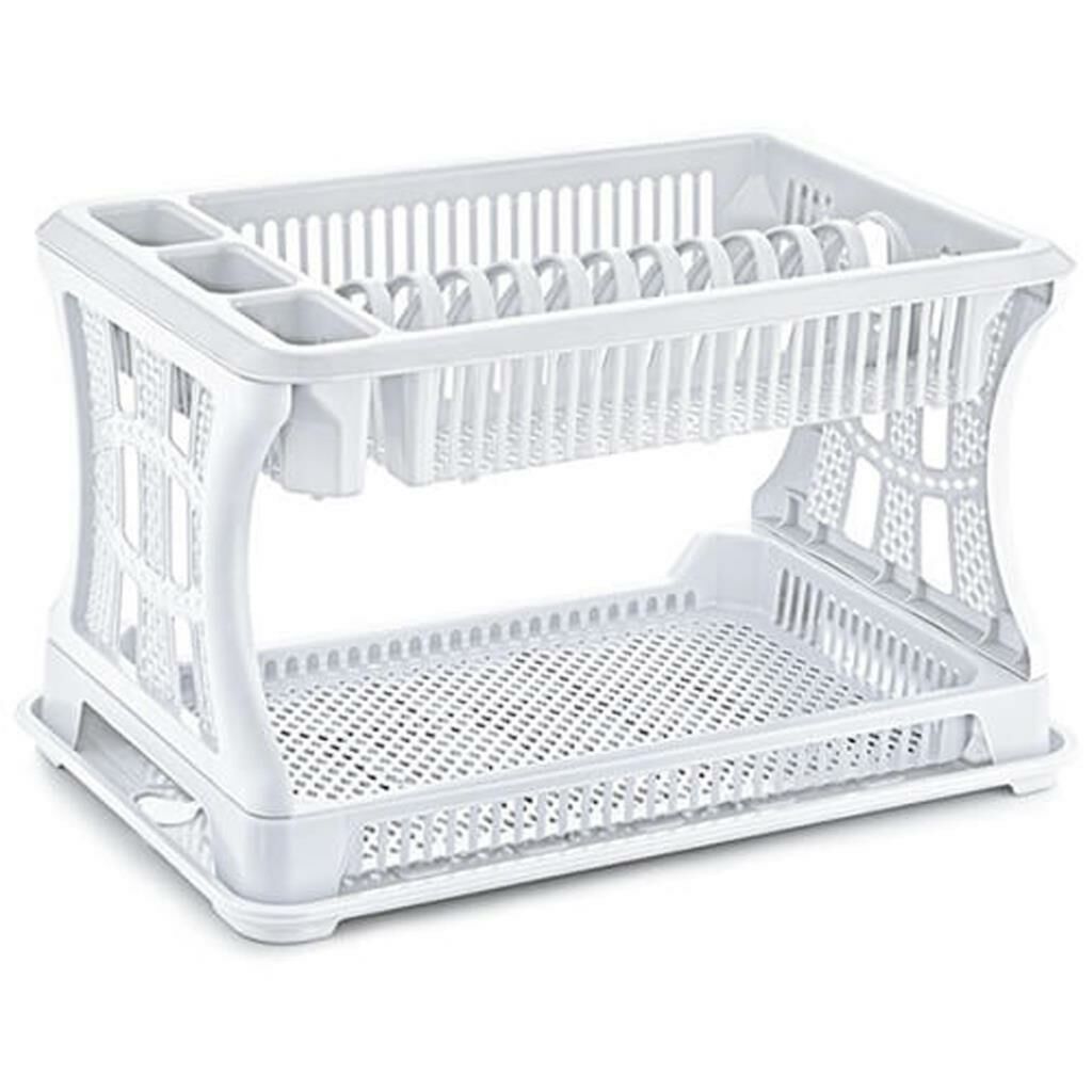 Beyaz Petek Dokulu Kolay Demonte 2 Katlı Tabaklık Bulaşıklık Kaşıklık 45x29 h:28 Bulaşık Sepeti
