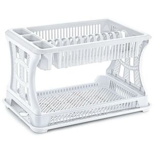 Beyaz Petek Dokulu Kolay Demonte 2 Katlı Tabaklık Bulaşıklık Kaşıklık 45x29 h:28 Bulaşık Sepeti