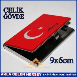 TÜRK BAYRAKLI 9x6cm AÇ KAPA ÇELİK KARTVİZİT