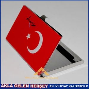 TÜRK BAYRAKLI 9x6cm AÇ KAPA ÇELİK KARTVİZİT