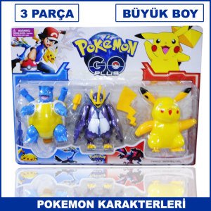 3 Parça Büyük Boy Pokemon Oyuncakları Pikachu - Blastoise Dayanıklı ve Kaliteli