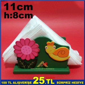 AHŞAP ÇİÇEKLİ VE SEVİMLİ HAYVAN DESENLİ MASA ÜSTÜ AHŞAP PEÇETELİK