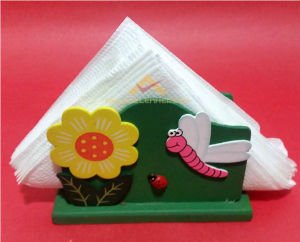 AHŞAP ÇİÇEKLİ VE SEVİMLİ HAYVAN DESENLİ MASA ÜSTÜ AHŞAP PEÇETELİK