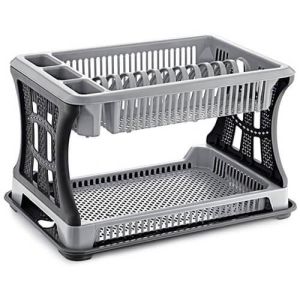 Gri Petek Dokulu Kolay Demonte 2 Katlı Tabaklık Bulaşıklık Kaşıklık 45x29 h:28 Bulaşık Sepeti