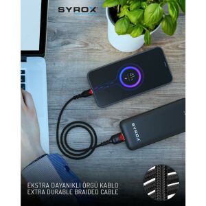 İphone telefonlar için Dayanıklı Örgü Kaplama  1 metre hızlı şarj 2.0Amper Syrox Lightning usb 100 cm c93