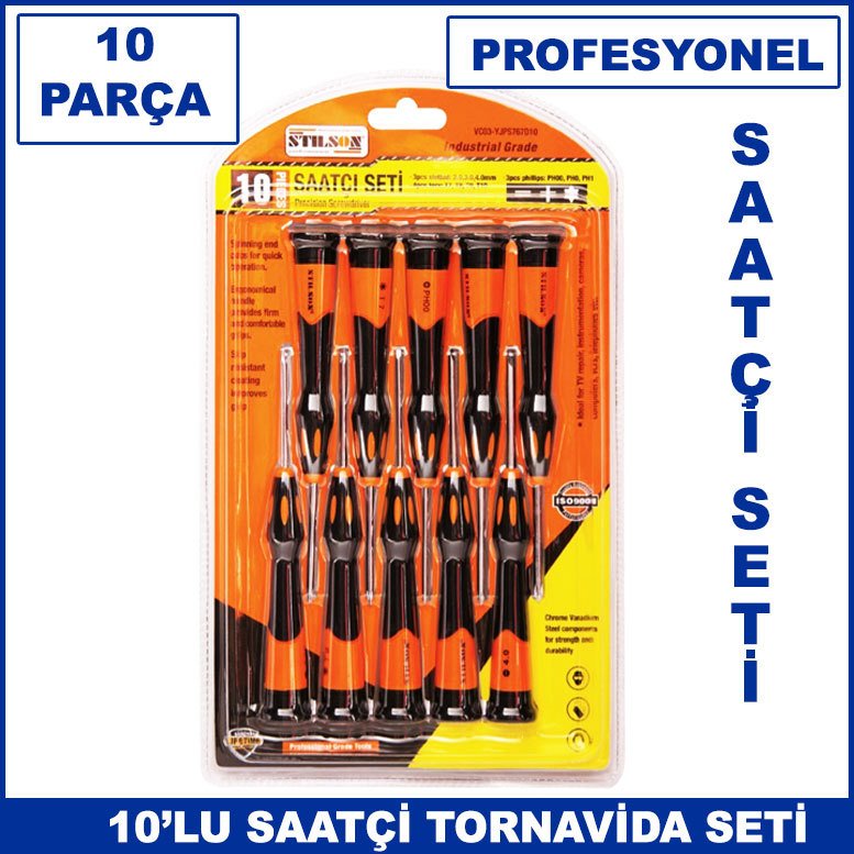10 Parça Uzun Boy Profesyonel Saatçi Tornavida Seti 1. Kalite ve Dayanıklı