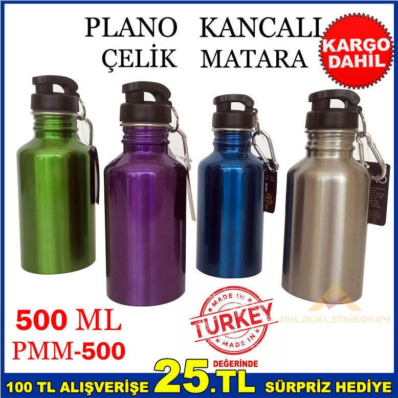 PLANO SPORCU İÇİN 500 ML KANCALI ÇELİK SU MATARA-3