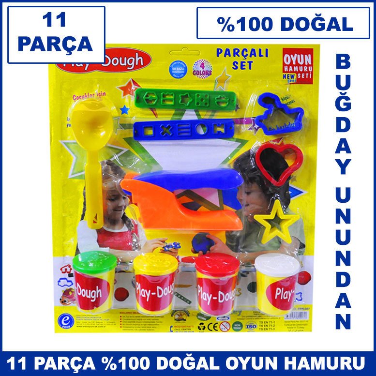 11 Parça  Oyun Hamuru Seti - Buğday Unundan Üretilmiş Yüzde 100 Doğal ve Sağlıklı Play-Dough