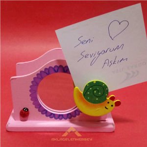 AHŞAP AYNALI MODEL MANDALLI NOT TUTACAKLI RENKLİ HAYVAN DESENLİ MASA ÜSTÜ AHŞAP PEÇETELİK