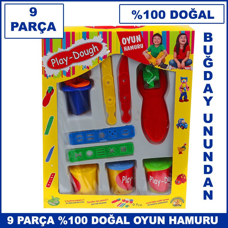 9 Parça Oyun Hamuru Seti - Buğday Unundan Üretilmiş Yüzde 100 Doğal ve Sağlıklı Play-Dough